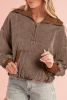 Chestnut Half Zipper Kangaroo Pocket Drawstring Corduroy Hoodie