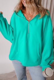 Aruba Blue Half Zipper Kangaroo Pockets Drop Shoulder Hoodie (size: (US 4-6)S)