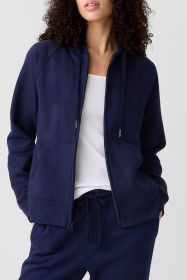 Navy Blue Plain Fleece Lined Zip Up Drawstring Hoodie (size: (US 4-6)S)