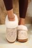 Beige Butterfly Sequined Thick Sole Plush Slip On Boots