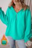 Aruba Blue Half Zipper Kangaroo Pockets Drop Shoulder Hoodie