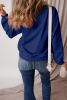 Navy Blue Solid Color Drop Shoulder Terry Sweatshirt