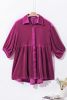 Pitaya Lantern Sleeve Tunic Babydoll Velvet Shirt