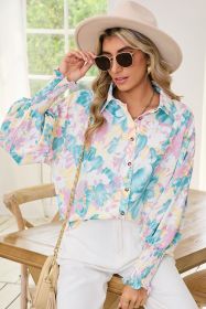 Yellow Floral Allover Print Shirred Cuff Oversized Shirt (size: (US 16-18)XL)