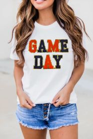 White GAME DAY Glitter Detail Round Neck T Shirt (size: (US 4-6)S)