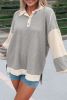 Khaki Waffle Colorblock Collared Henley Top