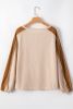 Beige Waffle Knit Leopard Print Pullover Long Sleeve Top