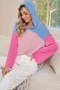 Pink Color Block Patchwork Corded Ribbed Loose Fit Hoodie