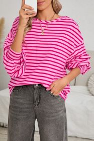Sachet Pink Striped Oversized Long Sleeve Sweatshirt (size: (US 16-18)XL)