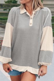 Khaki Waffle Colorblock Collared Henley Top (size: (US 16-18)XL)
