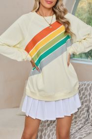 Apricot Rainbow Colorblock Pullover Sweatshirt (size: (US 16-18)XL)