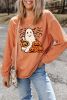 Orange Halloween Ghost Pumpkin Bat Print Corded Graphic Sweatshirt