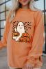 Orange Halloween Ghost Pumpkin Bat Print Corded Graphic Sweatshirt