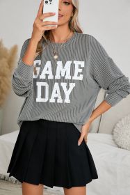 Dark Grey Corded GAME DAY Graphic Long Sleeve Top (size: (US 16-18)XL)