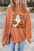 Orange Halloween Ghost Pumpkin Bat Print Corded Graphic Sweatshirt