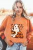 Orange Halloween Ghost Pumpkin Bat Print Corded Graphic Sweatshirt