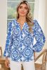 Sky Blue V Neck Puff Sleeve Boho Blouse