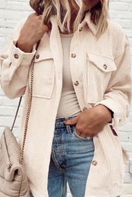 Oatmeal Textured Flap Pockets Buttoned Plus Size Shacket (size: (US 26W-28W)4X)