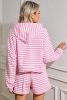 Pink Stripe Kangaroo Pocket Hoodie and Shorts Set