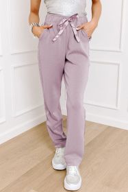 Orchid Petal Ribbon Drawstring Waist Straight Leg Pants (size: (US 16-18)XL)