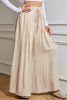 Beige Casual Lace-up Waist Pleated Wide Leg Pants