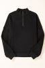Black Zipper Collared Drop Shoulder Plain Sweatshirt