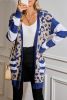 Dark Blue Stripe Sleeve Leopard Print Cardigan