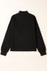 Black Zipper Collared Drop Shoulder Plain Sweatshirt