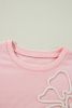 Light Pink Flower Pattern Drop Shoulder Loose Sweatshirt
