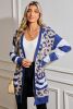 Dark Blue Stripe Sleeve Leopard Print Cardigan