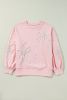 Light Pink Flower Pattern Drop Shoulder Loose Sweatshirt