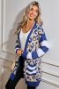 Dark Blue Stripe Sleeve Leopard Print Cardigan