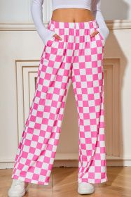 Bonbon Checkered Print High Waist Wide Leg Pants (size: (US 16-18)XL)
