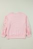 Light Pink Flower Pattern Drop Shoulder Loose Sweatshirt