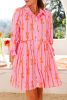 Pink Bowknot Striped Ruffle Mini Shirt Dress
