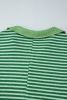 Green Stripe V Neck Collared Waffle Patchwork Loose Top