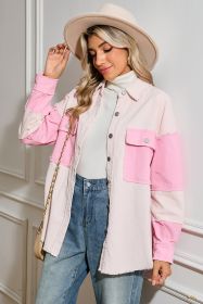 Delicacy Corduroy Two Tone Contrast Exposed Seam Shacket (size: (US 4-6)S)