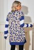Dark Blue Stripe Sleeve Leopard Print Cardigan