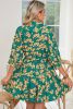 Green Floral Print Drawstring Flowy Short Dress