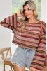 Rose Red Ethnic Striped Cropped Long Sleeve Top