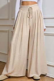 Beige Casual Lace-up Waist Pleated Wide Leg Pants (size: (US 16-18)XL)