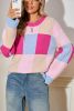 Rose Red Color Block Drop Shoulder Loose Fit Sweater