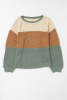 Green Waffle Knit Color Block Drop Sleeve Loose Top