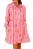 Pink Bowknot Striped Ruffle Mini Shirt Dress