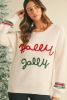Beige Tinsel Holly Jolly Graphic Round Neck Sweater