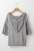 Light Grey Drawstring Short Sleeve Knit Hooded Top