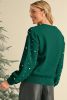Evergreen Pearl Drop Shoulder Round Neck Sweater