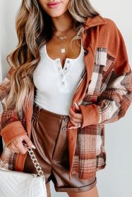 Khaki Plaid Patchwork Flap Pockets Buttoned Shacket (size: (US 16-18)XL)