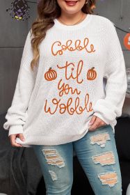 White Gobble Til You Wobble Pop Up Crochet Plus Size Sweater (size: (US 26W-28W)4X)