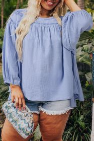 Beau Blue Plus Size Crochet Bracelet Sleeve Babydoll Blouse (size: (US 26W-28W)4X)